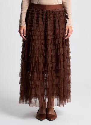 Jupe longue coupe évasée marron JOLIKO femme