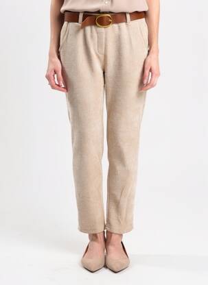 Pantalon slim taille élastique beige MADE IN ITALY femme