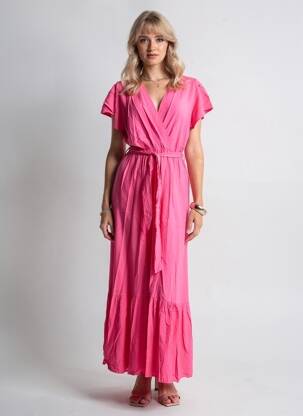 Robe longue manches courtes manches courtes rose C'FLO femme