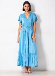 Robe longue manches courtes manches courtes bleu C'FLO femme