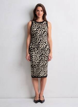 Robe mi-longue imprimé fantaisie sans manche noir JOLIO & CO femme