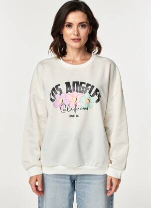 Sweat-shirt sérigraphie floquée manches longues blanc JOWELL femme