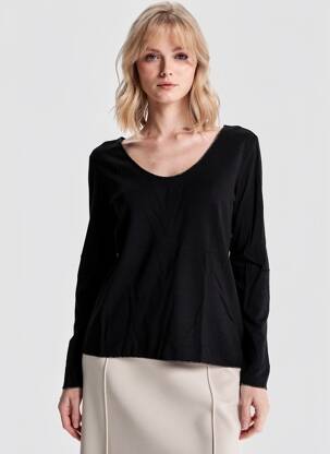 Pull coupe droite manches longues noir ANDROMEDE femme