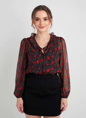 Chemisier tissage crêpe manches longues noir LOVIE & CO femme