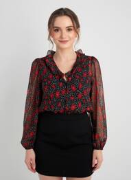 Chemisier tissage crêpe manches longues noir LOVIE & CO femme