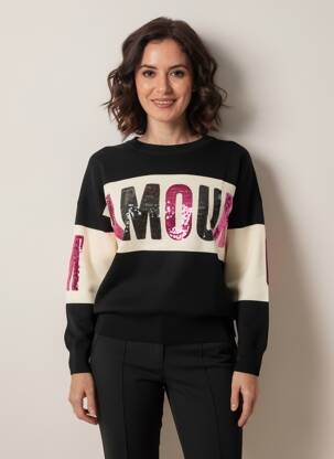 Pull coupe droite manches longues noir PARIS ET MOI femme