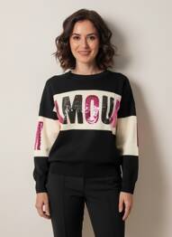 Pull col rond manches longues noir PARIS ET MOI femme