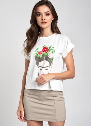 T-shirt sérigraphie floquée manches courtes blanc ADILYNN femme