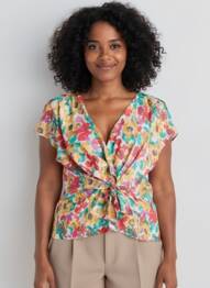 Top imprimé fantaisie manches courtes vert VINTAGE LOVE femme