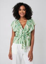 Top imprimé fantaisie manches courtes vert VINTAGE LOVE femme