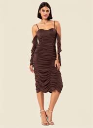 Robe mi-longue fermeture zippée au dos fines bretelles marron BOOHOO femme