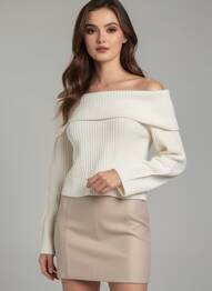 Pull col bateau manches longues beige H&M femme