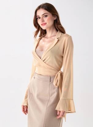 Gilet cache-cœur coupe cintrée beige OH POLLY femme