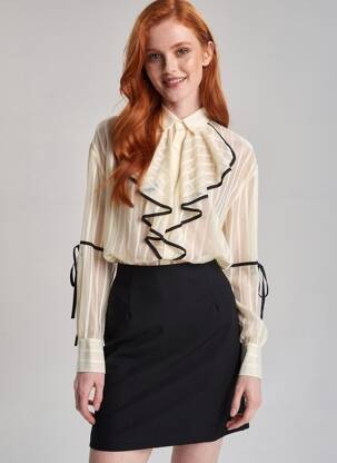 Chemisier coupe droite manches longues beige ORTTU femme