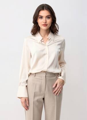 Chemisier coupe fluide manches longues beige MANGO femme