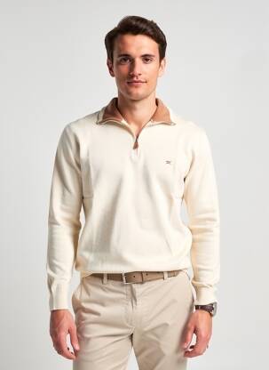Pull maille souple et aérée manches longues beige YVES ENZO homme