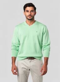 Pull col v manches longues vert BENSON & CHERRY homme