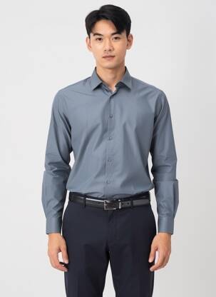 Chemise manches longues coupe droite gris YVES ENZO homme