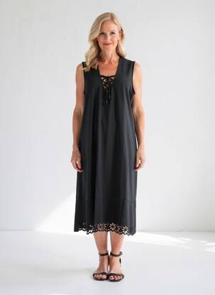 Robe mi-longue coupe fluide sans manche bleu FRANCK ANNA femme