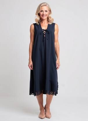 Robe mi-longue coupe fluide sans manche bleu FRANCK ANNA femme