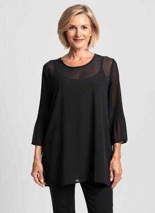 Tunique manches longues légère et transparente noir CHALOU femme