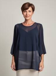 Tunique manches longues tissage crêpe bleu CHALOU femme