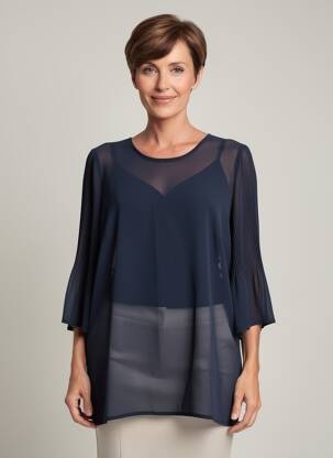 Tunique manches longues tissage crêpe bleu CHALOU femme