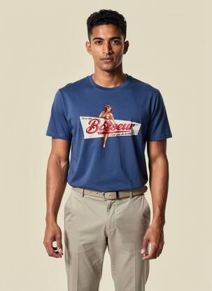 T-shirt stretch manches courtes bleu BOSSEUR homme