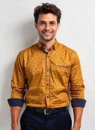 Chemise manches longues imprimé fantaisie orange BARON 1983 homme