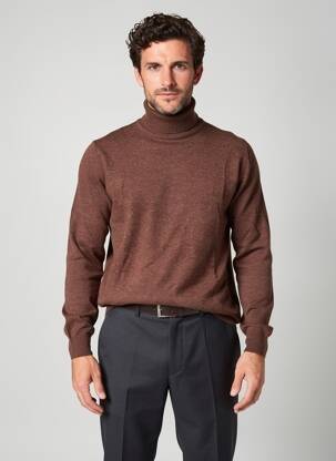 Pull col roulé manches longues manches longues marron CASHMERE homme