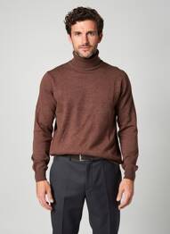Pull col roulé manches longues manches longues marron CASHMERE homme