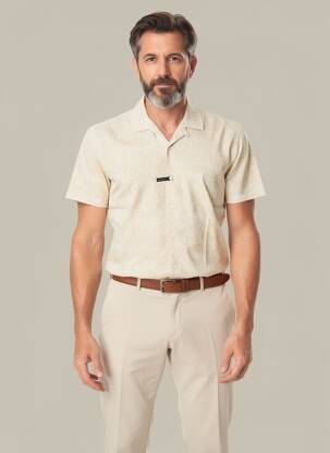 Chemise manches courtes col tailleur beige PIONEER homme