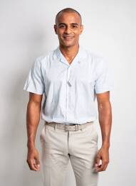 Chemise manches courtes col tailleur bleu PIONEER homme