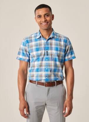 Chemise manches courtes poches bleu clair PIONEER homme