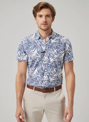 Chemise manches courtes imprimé tie and dye bleu PIONEER homme