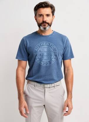 T-shirt tissage chiné manches courtes bleu PIONEER homme