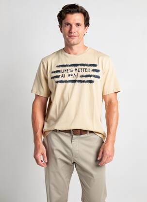 T-shirt stretch manches courtes beige PIONEER homme