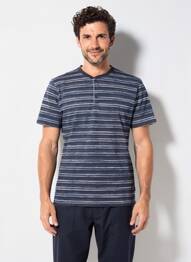 T-shirt col tunisien manches courtes bleu PIONEER homme