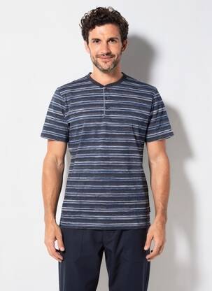 T-shirt col tunisien manches courtes bleu PIONEER homme