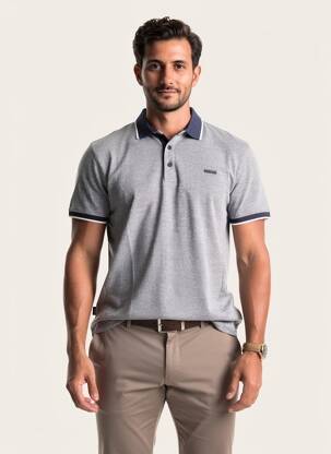 Polo tissage chiné manches courtes bleu PIONEER homme