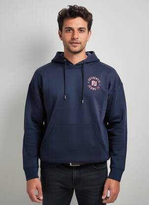 Sweat-shirt à capuche tissage jersey manches longues bleu PIONEER homme