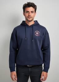 Sweat-shirt à capuche tissage jersey manches longues bleu PIONEER homme