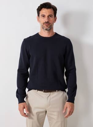 Pull maille souple et aérée manches longues bleu PIONEER homme