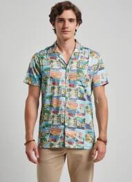 Chemise manches courtes imprimé tie and dye bleu RECYCLED ART WORLD homme