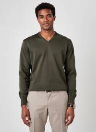 Pull col v manches longues vert RECYCLED ART WORLD homme