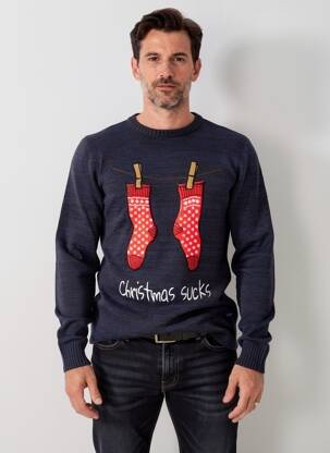Pull tissage jacquard manches longues bleu BLEND homme
