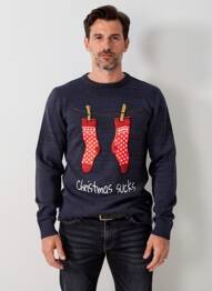 Pull tissage jacquard manches longues bleu BLEND homme