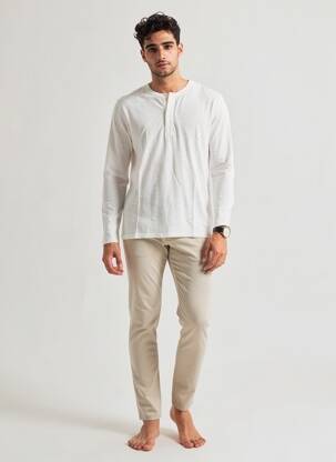 T-shirt col tunisien manches longues beige FREEMAN T.PORTER homme