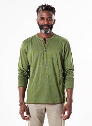 T-shirt col tunisien manches longues vert BLEND homme