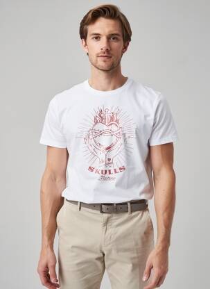 T-shirt bio manches courtes blanc SKULLS MACHINE homme